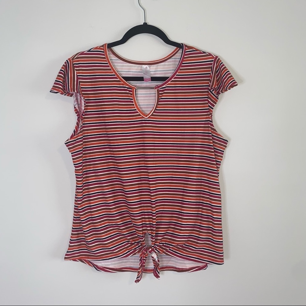 No Boundaries Pink Combo Stripe Flutter Tie Top